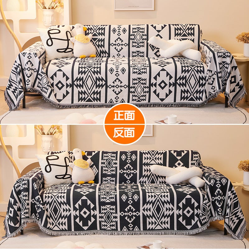 Ins Cream Style Single Sofa Towel Sofa Cover Cotton Thread Full Cover Straight Row Three-Person Non-Slip Sofa Cloth Cover Blanket - Image 1